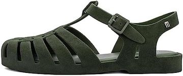 Melissa Possession Jelly Sandal for Women - The Iconic 90s Original Jelly Shoe, Fisherman’s Sandal with Adjustable Strap and Side Buckle, Velvet, Green Flocked, 5