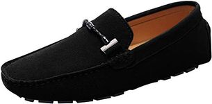 ANUFER Mens Elegant Buckle Loafers Comfort Suede Driving Shoes Stylish Moccasin Slippers Black SN19020 US7