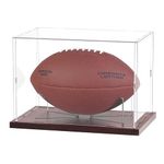 Fitense Football Display Case Acrylic Clear, Football Stand Holder Full Size with Solid Wood Base, UV Protected Football Display Box with Removable for Football Fans & Collectors, Memorabilia & Gift