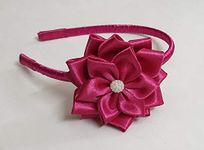 Belleza Crafting with Creativity Dark Pink Shade1 Satin Flower Hairband/Head band for Girls (Pack of 1)