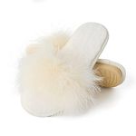 Fur Story Women's Furry Fur Slippers Memory Foam House Slippers Cozy Open Toe House Shoes (Beige, Numeric_6_Point_5)