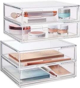 Stori Chloe 4 Drawer Clear Makeup Organizer | Sort Cosmetics and Beauty Supplies | Set Includes Two Stackable Double Drawer Units | Made in USA, off-white