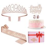 Juesly 39th Birthday Decorations, Rose Gold Sash, Crown, Candles & Cake Topper, Set of 6 for Women