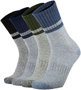 Ortis Men's 4 Pack Merino Wool Moisture Control Heavy Duty Work Boots Hiking Cushion Crew Socks, Mixcolor1, Shoe Size: 6-12
