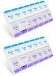 EZY DOSE Push Button AM/PM Weekly (7-Day) Pill Organizer, Weekly 2 Times a Day Medicine Case, Large Compartments for Vitamins Supplements, Arthritis Friendly, Clear Lids (2 Pack)