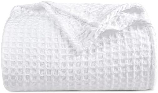 PFIMIGH 100% Cotton Blanket, Waffle Weave Blanket for Bed and Sofa, Breathable and Soft, 350GSM Premium Cotton, White, 150x200CM