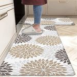 HEBE Anti Fatigue Kitchen Rug Sets 2 Piece Non Slip Kitchen Mats for Floor Cushioned Kitchen Rugs and Mats Waterproof Comfort Standing Mat Runner for Kitchen, Office,Sink,Laundry,Brown 17"x48"+17"x28"