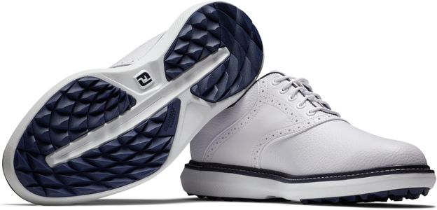 FootJoy Men’s Spikeless Golf Shoes, White/Navy – Wide Fit, Size 9 UK