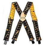 MELOTOUGH Mens Suspenders 2" Wide Adjustable and Elastic Braces X Shape with Very Strong Clips - Heavy Duty (Black Tape) (Black Rule)