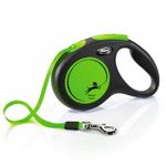 FLEXI New Neon Tape Retractable Dog Leash for Medium Size Dogs Upto 25kgs. – 16 ft., Green | Tangle Free Pet Walking Leash with One-Handed Brake, Pause, Lock | German Quality Product