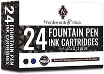 Wordsworth & Black 24 Pack Fountain Pen Ink Refills - Set of 12 Black - 12 Blue Ink Cartridges - International Standard Size - Length APPR 1.5" - Base Diameter APPR 0.24" - Disposable and Generic