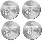 4pcs Panasonic CR1632 CR 1632 3v Coin Lithium Battery, REMOTE KEYLESS ENTRY TRANSMITTER FOB Battery by Panasonic