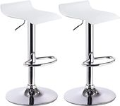 Lennox Furniture 360-Degree Set of 2 Swivel and Height Adjustable White Bounded Leather Bar Stool Chair, with Low Backrest & Stable Footrest