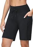 BALEAF Women's 5"/9" High Waisted Swim Board Shorts Quick Dry Swimsuits Bottoms with Drawstring, Black, X-Large