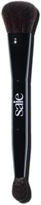Saie The Double Brush - Dual Ended Makeup Brush For Powder and Cream Formulas - 2 Ultra-Soft Makeup Brushes in 1 for Precise + All-Over Application - Conceal, Highlight, and Sculpt - Vegan (1 Count)