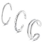 PATISORNA 3Pcs 925 Sterling Silver Open Toe Rings for Women Adjustable Knuckle Rings Band Tail Ring set Finger Foot Jewelry