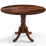 Giantex Round Dining Table, 40" D X 29" H, Rubber Wood Pedestal Table W/Round Tabletop & Curved Trestle Legs, 4-Person Dinner Table for Kitchen, Dining Room, Restaurant (Walnut)