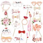 Konsait 23Pcs Hen Party Photo Booth Props Team Bride Selfie Props Rose Gold Wedding Bridal Shower Hen Night Do Party Game Accessories