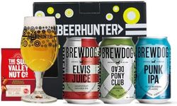 Brewdog Craft Beer Gift Set with Glass & Snack (3 x 330ml Cans) - Punk IPA, Dead Pony, Elvis Juice - Premium Selection, Gifts For Him, For Her, Christmas, Birthday's, Father's Day