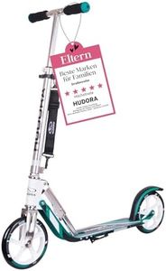 HUDORA BigWheel 205 Scooter - Trottinette stable en aluminium - Réglable en hauteur & pliable avec béquille - Trottinette sportive pour enfants & adultes jusqu'à 100kg, turquoise