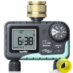 RAINPOINT Water Timer for Garden Hose - Sprinkler Timer with Brass Swivel - Rain Delay/Manual Watering/Automatic Irrigation Controller System Hose Timer Programmable Faucet Timer for Yard, 2 Outlet