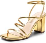 DREAM PAIRS Women's Heels Chunky Block Strappy Square Open Toe Ankle Buckle Heeled Sandals Wedding Party Dress Shoes Indie,Size 6.5,Gold-Pu,SDHS2428W