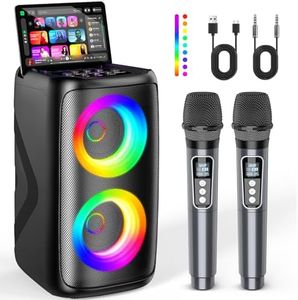 Karaoke Machine for Adults: Portable Bluetooth Speaker with 2 Wireless Karaoke Microphones with LED Lights Birthday Gifts for Party Family Home System Packages Support TWS/TF/USB/AUX