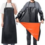 Baanfly Upgraded 43" Waterproof Leather Apron with 2 Sleeves Set Heavy Duty Work Apron Chemical Acid Stain Oil Resistance Industrial Workshop Labor Working Rubber Worksafe Clothes for Kitchen Butcher