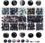 Keip Taoun Black Glass Beads for Jewelry Making, Bracelet Beads Set, 1000pcs Including 8mm Assorted Round Beads, 6mm Bicone Crystal Beads, 2-4mm Spacer Seed Beads for Earring, Necklace, DIY Crafts