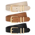 JASGOOD 3 Pack Women's Leather Belts for Jeans Pants Dresses Fashion Ladies Gold/Sliver Buckle Leather Belts