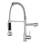 Kitchen Sink Taps Mixer High Arc 360° Rotation, Double Hole with Dual Sprayer, Hot/Cold Water Mixer, Brushed Stainless Steel with Black Handle for a Standard Kitchen