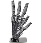 Kitchen Knife Block Set - Granite 5 Piece Knives Set with Clear Acrylic Block - Wood Affect Handle - Stainless Steel Blades - by Nuovva