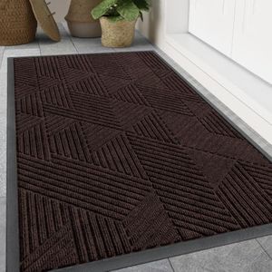 Smiry Front Door Mat Outside Entrance, Heavy Duty Sturdy Natural Rubber Doormat, Trap Dirt and Moisture, Easy Clean Low Profile Mats for Indoor Outdoor Entry, Irregular Triangle (59x40, Dark Brown)