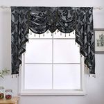 NAPEARL Black Waterfall Valance for Windows-Luxury Valance Curtains for Living Room, Bedroom, Dining Room, Bay Window, Jacquard Window Swag Curtains, 61-Inch Wide