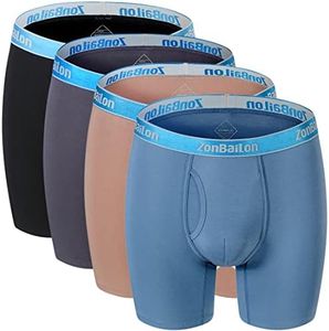 ZONBAILON Men's Bamboo No Ride Up Boxer Briefs Underwear M L XL 2XL 3XL in 3-Pack 4-Pack, Multicolor 4-pack, Medium