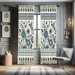 Ambesonne Art Floral Curtains, Gentle Flowers and Leaves of Spring Garden with Ethnic Boho Details, Window Treatments 2 Panel Set for Living Room Bedroom, Pair of - 28" x 84", Eggshell Laurel Green