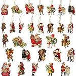 46 Pcs Christmas Victorian Style Wood Ornaments Decorations, Vintage Santa Claus Kids Wood Hanging Signs Pendant for Home Door Windows Xmas Party Decoration