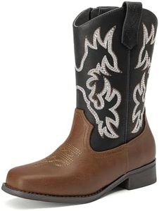 Athlefit Kids Cowboy Boots for Boys Girls Western Cowgirl Boots Square Toe Side Zipper Boots Riding Shoes Black Brown Size 10 Toddler