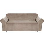 BellaHills Velvet Sofa Slipcover Stretch Large Couch Covers Soft Sofa Cover Furniture Protector with Non Slip Straps, Slipcover for Sofa, Couch Covers for Dogs, Couch Slipcover (3 Seater, Taupe)