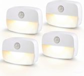 Warm White Motion Sensor Night Light (4 Pack), Battery Operated Stick-On LED Lights with Auto On/Off, Wireless Indoor Sensor Lamps for Stairs, Hallway, Bathroom, Closet, Kitchen, Children's Room
