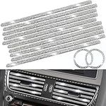 10 Pack Bling Car Vent Outlet Trim + 2 Pcs Crystal Rhinestone Ring Emblem Sticker, Diamond Air Conditioner Seal Strip Line for All Straight Air Vent Outlet, Car Interior Accessories Decoration, Silver