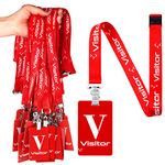 PerKoop 25 Pack Visitor Badge Lanyards Volunteer Lanyards Badge Holder with Clips ID Card Holder Lanyards with PVC Pass Card Reusable Breakaway Lanyards for Company Exhibition Guest Visitor(Red)