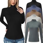 Chongbaijia 5 Pack Womens Long Sleeve Tops Mock Turtleneck Basic T Shirt Fall Stretch Tight Fitted Thermal Shirts