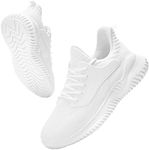 VIPSUPER Womens Tennis Shoes Walking Sneakers - Memory Foam Running Slip On Gym Athletic Workout Nursing Comfort Work Shoe Lightweight, All White, 8