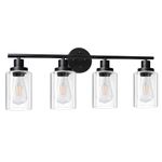 Unicozin 4 Light Vanity Lights, Black Wall Sconce Light with Clear Glass, Bathroom Light Fixtures Over Mirror, Wall Light for Living Room, Bedroom, Hallway, E26 Base (Bulbs Not Included)