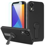 Case for Alcatel 1 2021 5.0" Phone Case with Glass Screen Protector, 360° Rotatable Folding hidden Kickstand/Stand Silicone TPU Shockproof Protective Cover Case for Alcatel 1 (5.0") 2021 - Black