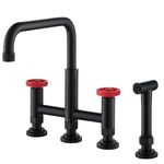 KRAUS Urbix Industrial Bridge Kitchen Faucet with Side Sprayer in Matte Black/Red, KPF-3125MBRD