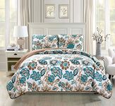 Mk Collection 3pc Bedspread coverlet quilted Floral Off White Green Brown King/California King Over Size 118" x 95" #Venice New