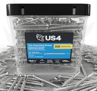 US4 - Stainless Steel Wood Screws | 305 Stainless Steel | Trim Head T15 Star Drive | Rust & Corrosion-Resistant | Outdoor Decking Screws (1750, #8 x 2-1/2")