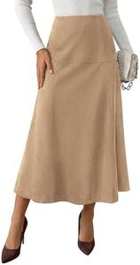 PRETTYGARDEN Womens High Waist Faux Suede A Line Midi Skirt,Apricot,M